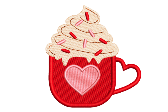 Valentine Heart Handle Hot Chocolate Mug Embroidery